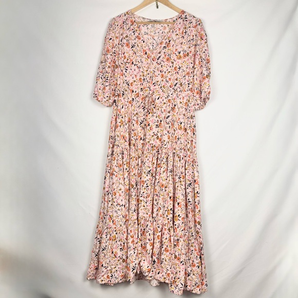 Petal & Pup Multicolor Floral Kelda Maxi Dress 3/4 Sleeves Size M Spring Flowy - Picture 5 of 13